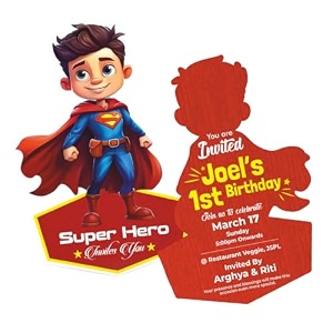 customised birthday invitation card with envelope  super man theme  personalized superman party card  perfect for boy baby  heroic party invitation for kids  trendy die-cut cards  pack of 24
