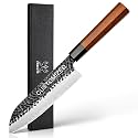 FAMCÜTE Customize Santoku Knife 7 inch, Hand Forged 3 Layers 9CR18MOV High Carbon Steel Professional Kitchen Knife - Wood Handle Japanese Sushi Knife Can Customizable Patterns and Copywriting for Gift