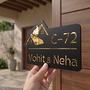 customized name plate for home entrance outdoor  modern acrylic amp wooden door name board with house number  waterproof house name plate for flat apartment villa amp office  home entrance decor gold