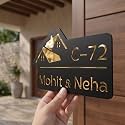 Customized Name Plate for Home Entrance Outdoor | Modern Acrylic & Wooden Door Name Board with House Number | Waterproof House Name Plate for Flat, Apartment, Villa & Office | Home Entrance Decor (Gold)