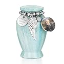 Customized Small Urns for Human Ashes 2.85 Inch Mini Cremation Urns for Mom Dad Aluminum Keepsake Urns for Family Beautiful Mini Keepsake Sharing Urns-Lake Green