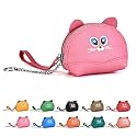 Cute Animal Coin Purse, Genuine Leather Multi‑Color Mini Zipper Wallet with Key Ring, Portable Small Change Pouch for Coins Cards Earbuds, Gift for Women Kids (Pink, Cat)