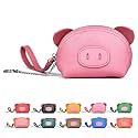 Cute Animal Coin Purse, Genuine Leather Multi‑Color Mini Zipper Wallet with Key Ring, Portable Small Change Pouch for Coins Cards Earbuds, Gift for Women Kids (Pink, Pig)