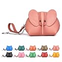 Cute Animal Coin Purse, Genuine Leather Multi‑Color Mini Zipper Wallet with Key Ring, Portable Small Change Pouch for Coins Cards Earbuds, Gift for Women Kids (Coral Pink, Elephant)