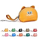 Cute Animal Coin Purse, Genuine Leather Multi‑Color Mini Zipper Wallet with Key Ring, Portable Small Change Pouch for Coins Cards Earbuds, Gift for Women Kids (Yellow, Cat)