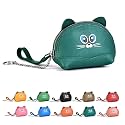 Cute Animal Coin Purse, Genuine Leather Multi‑Color Mini Zipper Wallet with Key Ring, Portable Small Change Pouch for Coins Cards Earbuds, Gift for Women Kids (Emerald green, Cat)