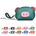 Cute Animal Coin Purse, Genuine Leather Multi‑Color Mini Zipper Wallet with Key Ring, Portable Small Change Pouch for Coins Cards Earbuds, Gift for Women Kids (Emerald green, Pig)