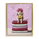Cute Baby Rabbit Bath Time Comedy, 17 x 21 Inch Canvas in Floater Frame