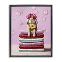 Cute Baby Rabbit Bath Time Comedy, 25 x 31 Inch Canvas in Floater Frame