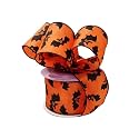Cute Bats Halloween Wired Ribbon - 2 1/2" x 10 Yards, Orange &amp; Black, Bows, Wreath, Party Decor