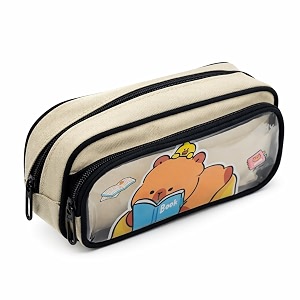 cute bear pencil pouch for kids  large capacity double zipper pen case  water resistant fabric  cartoon stationery organizer for school boys girls