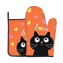 Cute Black Cat Oven Mitts and Pot Holders Sets 2 Pack