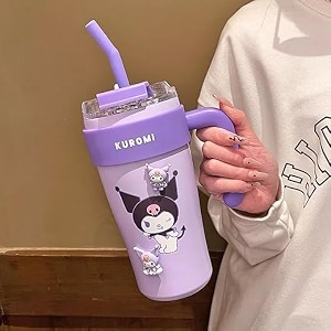 Cute Cartoon Straw Tumbler 860ml with Handle