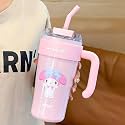 Cute Cartoon Straw Tumbler 860ml with Handle