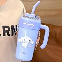 Cute Cartoon Straw Tumbler 860ml with Handle