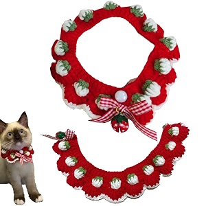 cute cat collar breakaway kitten handmade collar with cute bow tie and strawberry pattern comfortable for kitty some puppies accessories with bells