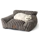 COZY KISS Cute Cat Couch, Fluffy Sofa Bed for Cats and Small Dogs, Premium Faux Rabbit Fur Cats beds for Indoor Cat, Ultra-Soft Supportive Pet Couch Furniture (Grey, S: 25.5''x17.5'')