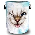 Cute Cat Laundry Hamper Oxford Cloth Foldable Basket 18.9x16.5 Inch