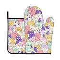 Cute Cat Oven Mitts and Pot Holders Sets 2 Pack