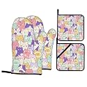 Cute Cat Oven Mitts and Pot Holders Sets - Hello Sunshine Kitchen Mitts Potholders 4 Pack Heat Resistant Animal Sunflower Oven Gloves Hot Pads for Kitchen Baking Grilling Party