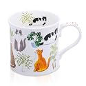 Cute Cats & Plants Coffee Mug - 12 oz Fine New Bone China Coffee Tea Cup with Kitten Design, Cat Mom Gifts for Women, Holiday Gift for Cat Lovers & Friends, Designed in England by Harvest Green Studio