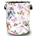 Cute Cats Butterfly Laundry Hamper Oxford Cloth Foldable Basket 18.9x16.5In
