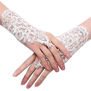 bridal lace satin gloves for wedding costume and formal events