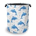 Cute Dolphins Laundry Basket,Stars Foldable Oxford Cloth Tote Bag Laundry Hamper Clothes Storage Bucket Organizer for Bedroom Laundry Storage Dormitories 16" x 20.8"