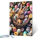 Cute Easter Bunnies Paint by Number for Adults Beginner Colorful Eggs Paint by Number Kits on Canvas Simple Painting DIY Acrylic Paintwork Crafts Home Wall Decoration Gifts 16"x20"(DIY Frame)