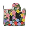 Cute Floral Cat Oven Mitts and Pot Holders Sets 2 Pack