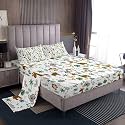 Cute Giraffe Monkey 4 Pieces Sheet With 26 Inch Deep Pockets Zoo Animal Bedding for Kids Boys Girls Teens Room Decor Cartoon Animal Bed Sheets Set Full Size Wildlife Breathable Soft Microfiber