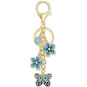 Cute Initial Letter Flower and Butterfly Keychain for Women Purse Charms Bag Charms for Handbag Backpack