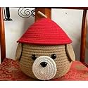 Cute Jute Basket with Lid Storage Baskets for Bathroom Living Room &amp; Kitchen Organiser Box Vanity Box First aid Box (Pack of 1) (Red &amp; Beige)