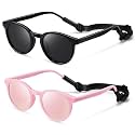 Cute Kids Polarized Sunglasses,Baby Sun Glasses with Strap for Toddler Girls Boys Flexible Round UV Protection