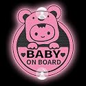 Cute Koala Baby On Board Sticker for Cars, Highly Reflective Double-Sided Kids On Board Suction Cup Warning Caution Sign Decals for Car Window (Reflective Suction Cup, Pink)