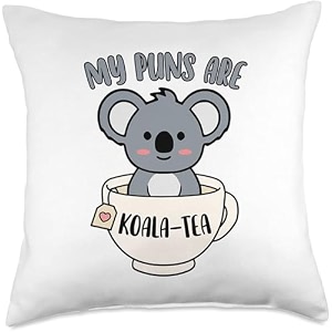 craft maniacs cute koala cartoon pun 16  16 pillow with filler inside best gift for kids amp adults who loves koala bears koala-tea pun