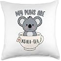 CRAFT MANIACS Cute Koala Cartoon Pun 16 * 16 Pillow with Filler Inside Best Gift for Kids &amp; Adults Who Loves Koala Bears (Koala-Tea Pun)