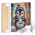 Cute Penguin Holding a Snow Globe Paint by Numbers for Adults Kids and Beginners DIY Easy Canvas Animal Oil Painting Acrylic Pigment Kits Modern Graffiti Style Home Wall Decor Gift 16x20In (DIY Frame)