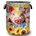 Sunflower Pig Laundry Basket Oxford Cloth Foldable Hamper 18.9x16.5 Inch