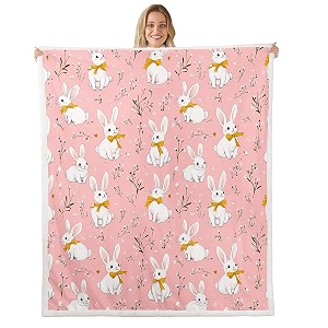 Cute Rabbit Throw Blankets Cartoon Bunny Pink