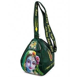 cute radha rani printed gomukhi japa mala bag with zip pocket cotton chanting bag for mantra jaap tulsirudraksha mala storagecolorful dark green