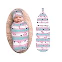 Cute Retro Flamingo Baby Stuff Newborn Swaddle Blanket with Beanie Set, Soft and Stretchy Swaddling Baby Blanket Swaddle Sack for Boy and Girl