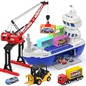 CUTE STONE 2-in-1 Toy Boat & Crane Playset, Cargo Ship Toy