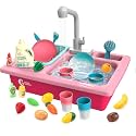 CUTE STONE Color Changing Play Kitchen Sink Toys, Children Electric Dishwasher Playing Toy with Running Water,Upgraded Real Faucet and Play Dishes,Pretend Role Play Toys for Kids Boys Girls