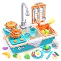 CUTE STONE Play Kitchen Sink Toys with Upgraded Real Faucet
