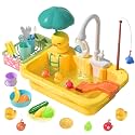 CUTE STONE Play Sink with Running Water, Kitchen Sink Toys for Pretend Play