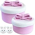 Cute Storage Baskets with Lids, Small Round Woven Rope Basket with Lid, Small Toy Box for Kids or Cat, Cute Basket for Gift, Decorative Basket with Chic Bow Handle, Pink