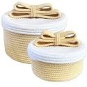 Cute Storage Baskets with Lids, Small Round Woven Rope Basket with Lid, Small Toy Box for Kids or Cat, Cute Basket for Gift, Decorative Basket with Chic Bow Handle, yellow