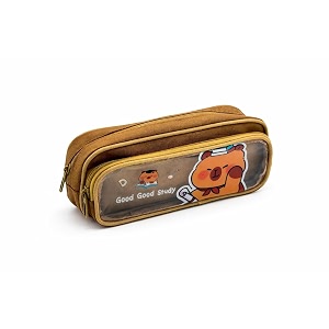 cute transparent pencil pouch for kids  double zipper large capacity pen case  water resistant fabric  cartoon design pencil box for school boys girls