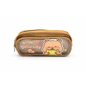 cute transparent pencil pouch for kids  double zipper large capacity pen case  water resistant fabric  cartoon design pencil box for school boys girls